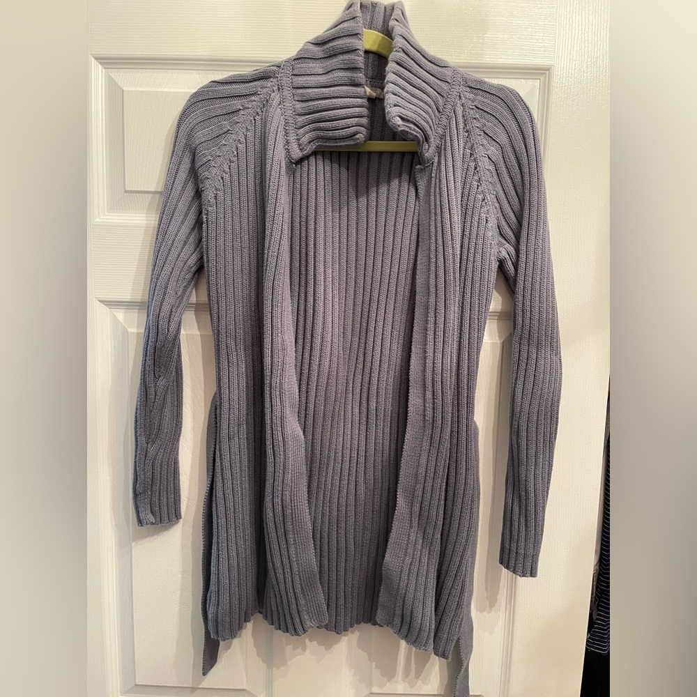 J.Crew Vintage Chunky Cotton Belted Ribbed Sweater Grey Blue Small Cardigan Y2K